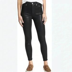 7 for All Mankind Black Vegan Faux  Leather Skinny High Rise Leggings Size Large